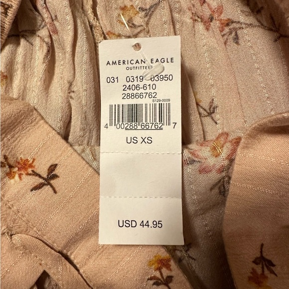 American Eagle Pink Floral Wide Leg Cropped Gaucho Pants - Picture 8 of 11